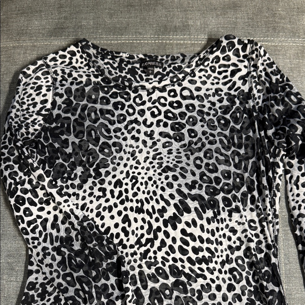Express Leopard Print Long Sleeve Top see-through size large